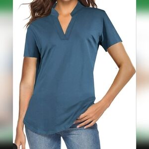 Women's Short Sleeve V-Neck Top - Blue